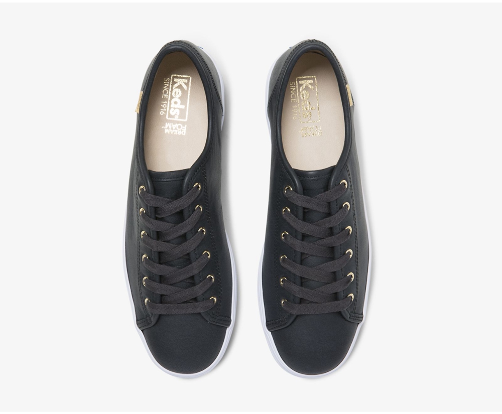 Keds Sneakers Black - Triple Kick Luxe Leather - Womens TRDIEM-603